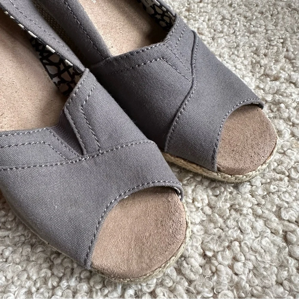 Toms Gray Espadrille Peep Toe Wedge Shoes